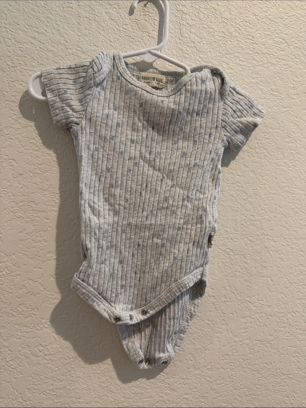 Rabbit Skins Light Gray Ribbed Baby One-Piece with Blue Dot Detail